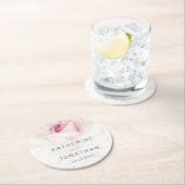 ピンクエレガントローズウォーターフローラスクリプ結婚ト ラウンドペーパーコースター (インサイチュ)