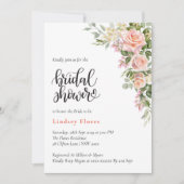 ピンクエレガントローズウォーターフローラブライダルシャワー 招待状 (正面)