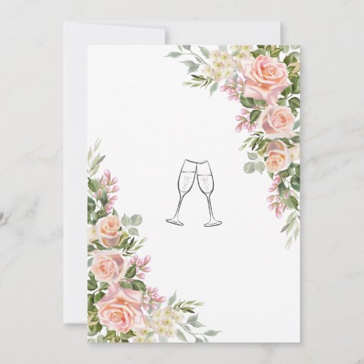 ピンクエレガントローズウォーターフローラブライダルシャワー 招待状 (裏面)