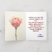 ピンクエレガントローズエレガント誕生日ウィッシュ 箔グリーティングカード (内側レイダウン)