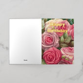 ピンクエレガントローズエレガント誕生日ウィッシュ 箔グリーティングカード (外側レイダウン)