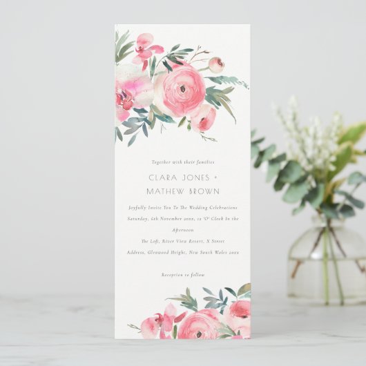 ピンクエレガントローズオーキッドウォーターフローラズ結婚 招待状 (スタンド正面)