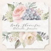 ピンクエレガントローズガーデンスイートベビーガールシャワー ペーパーコースター (正面)