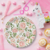ピンクエレガントローズガーデン ペーパープレート (パーティー)