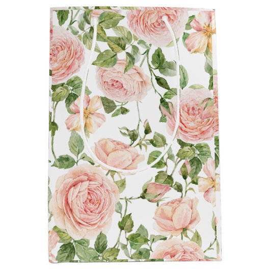 ピンクエレガントローズガーデン ミディアムペーパーバッグ (正面)