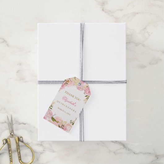 ピンクエレガントローズキンセアニェラメッセージカード ギフトタグ (より糸付き)