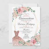 ピンクエレガントローズキンセアニラクインスクラウンティアラ 招待状 (正面)