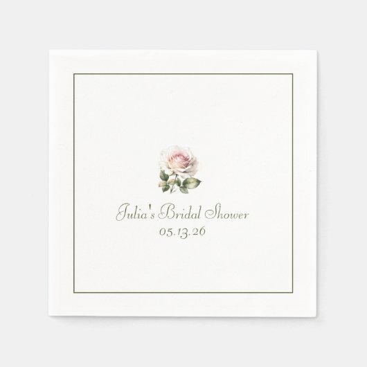 ピンクエレガントローズクラシックブライダルシャワー スタンダードカクテルナプキン (正面)