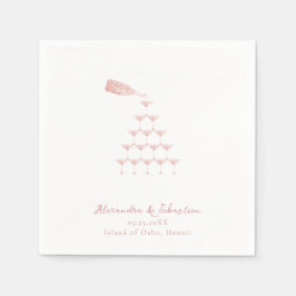 ピンクエレガントローズシャンパンタワースクリプ結婚ト スタンダードカクテルナプキン