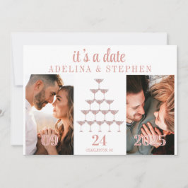 ピンクエレガントローズシャンパンタワースクリプ結婚ト セーブザデート