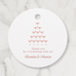 ピンクエレガントローズシャンパンタワースクリプ結婚ト フェイバータグ