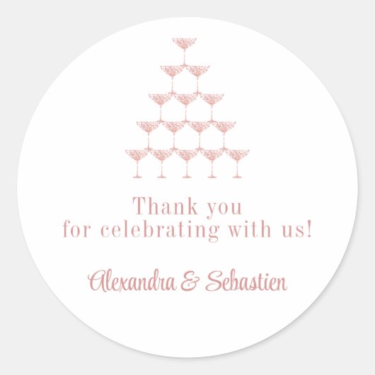 ピンクエレガントローズシャンパンタワースクリプ結婚ト ラウンドシール (正面)