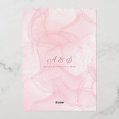 ピンクエレガントローズシャンパンタワースクリプ結婚ト 箔招待状 (裏面)