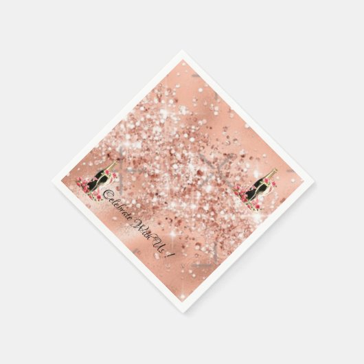 ピンクエレガントローズシャンパーニュパーティーカクテルナプキンス スタンダードカクテルナプキン (角)