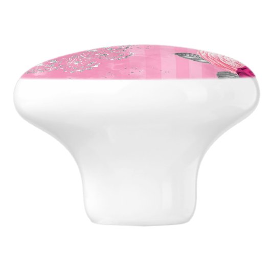 ピンクエレガントローズシルバーグリッターバタフライ セラミックノブ (側面)