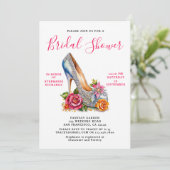 ピンクエレガントローズシルバーシューズブライダルシャワー 招待状 (スタンド正面)