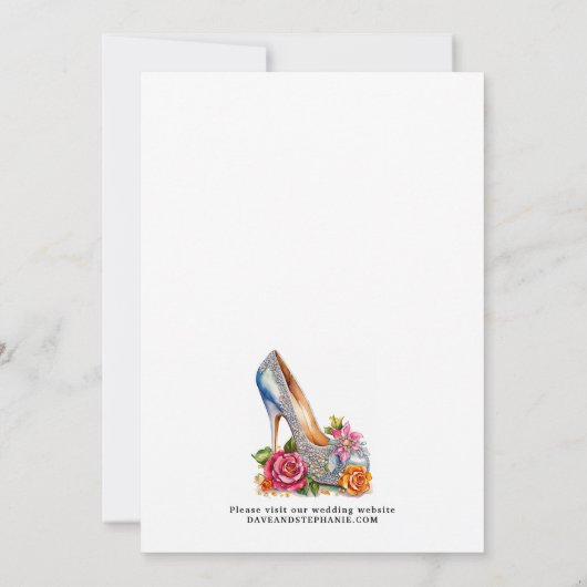 ピンクエレガントローズシルバーシューズブライダルシャワー 招待状 (裏面)