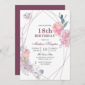 ピンクエレガントローズジオグラフィック18th誕生日パーティー 招待状 (正面/裏面)