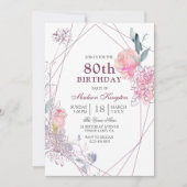 ピンクエレガントローズジオメトリック80th誕生日パーティー 招待状 (正面)