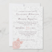 ピンクエレガントローズスクリプトマーブル結婚式招待状 招待状 (正面)