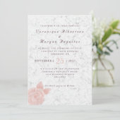 ピンクエレガントローズスクリプトマーブル結婚式招待状 招待状 (スタンド正面)