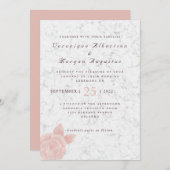 ピンクエレガントローズスクリプトマーブル結婚式招待状 招待状 (正面/裏面)