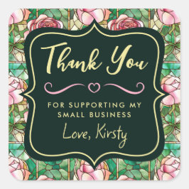 ピンクエレガントローズステンドグラス小規模企業 スクエアシール