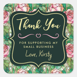 ピンクエレガントローズステンドグラス小規模企業 スクエアシール