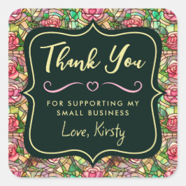 ピンクエレガントローズステンドグラス小規模企業 スクエアシール