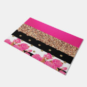 ピンクエレガントローズストライプグリッター水玉模様 ドアマット (アングル)