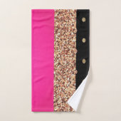 ピンクエレガントローズストライプグリッター水玉模様 バスタオルセット (ハンドタオル)