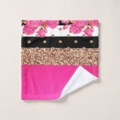 ピンクエレガントローズストライプグリッター水玉模様 バスタオルセット (ウォッシュタオル)