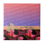 ピンクエレガントローズデザインリボンあなたの写真タイル タイル (正面)