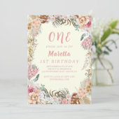 ピンクエレガントローズファースト誕生日パーティー 招待状 (スタンド正面)