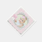 ピンクエレガントローズフォト《キリスト教》洗礼式や命名式 スタンダードカクテルナプキン (角)