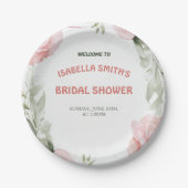 ピンクエレガントローズフラワーブライダルシャワー招待 ペーパープレート (正面)