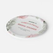 ピンクエレガントローズフラワーブライダルシャワー招待 ペーパープレート (アングル)