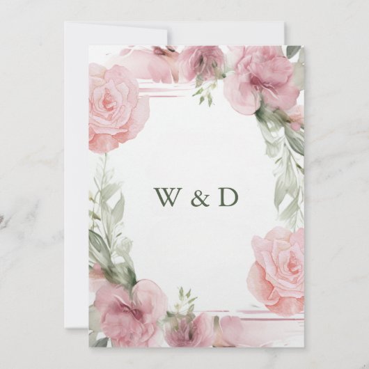 ピンクエレガントローズフラワーブライダルシャワー招待 招待状 (裏面)