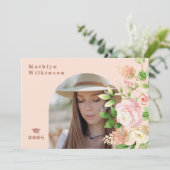 ピンクエレガントローズフローラアーチ写真卒業 案内状 (スタンド正面)