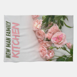 ピンクエレガントローズフローラデザイン布巾 キッチンタオル
