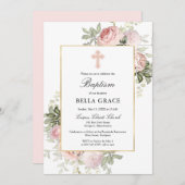 ピンクエレガントローズフローラバプテスマ招待状 招待状 (正面/裏面)