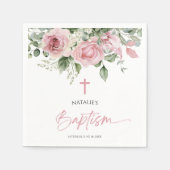 ピンクエレガントローズフローラバプテスマ スタンダードカクテルナプキン (正面)