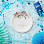 ピンクエレガントローズフローラバプテスマ ペーパープレート (パーティー)