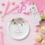 ピンクエレガントローズフローラバプテスマ ペーパープレート (パーティー)