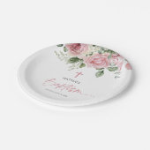 ピンクエレガントローズフローラバプテスマ ペーパープレート (アングル)