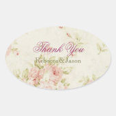 ピンクエレガントローズフローラビンテージ結婚式 楕円形シール (正面)
