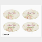 ピンクエレガントローズフローラビンテージ結婚式 楕円形シール (シート)