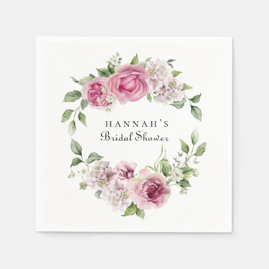 ピンクエレガントローズフローラブライダルまたはベビーシャワー スタンダードカクテルナプキン (正面)