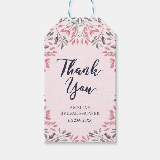 ピンクエレガントローズフローラブライダルシャワーありがとう ギフトタグ (正面)