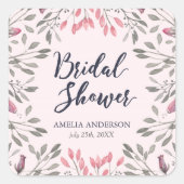 ピンクエレガントローズフローラブライダルシャワー スクエアシール (正面)